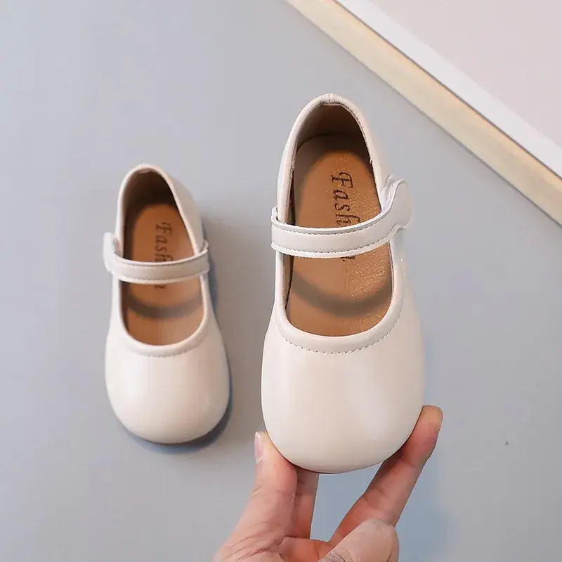 Girls Leather Shoes for Toddlers Kids Big Children Princess Fashion 2024 Spring Autumn Chic Simple Classic Flat Soft Shoes 23-35