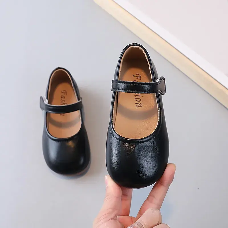 Girls Leather Shoes for Toddlers Kids Big Children Princess Fashion 2024 Spring Autumn Chic Simple Classic Flat Soft Shoes 23-35