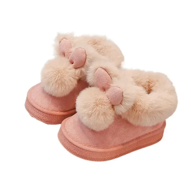 2024 Children Snow Boots for Girls Winter New Fashion Korean Style Soft Bottom Anti-slippery Versatile Outside Cute Plush Shoes