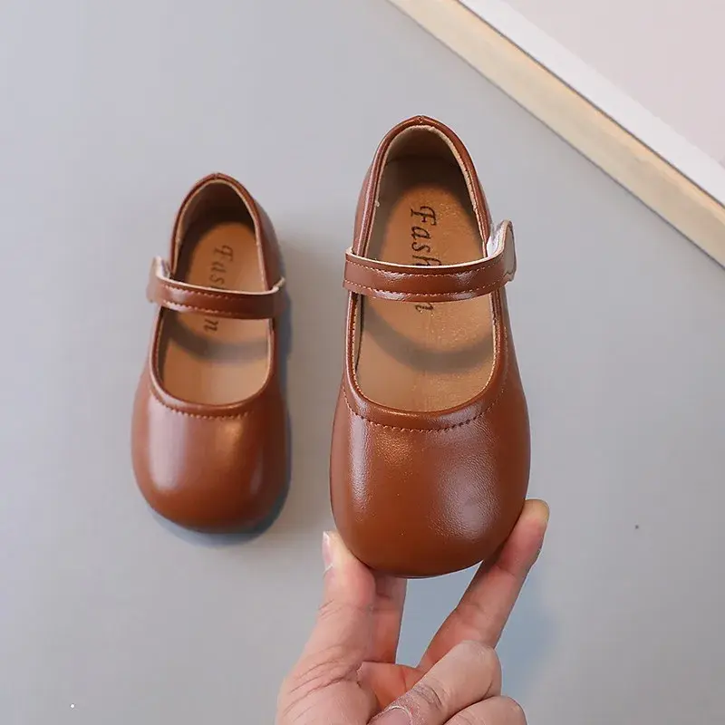 Girls Leather Shoes for Toddlers Kids Big Children Princess Fashion 2024 Spring Autumn Chic Simple Classic Flat Soft Shoes 23-35