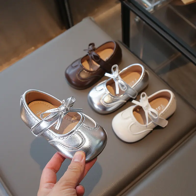 New Children's Leather Shoes Sweet Ruffled Edge Baby Girl Shoes Fashion Princess Causal Kids Bowknot Wedding Party Flat Shoes
