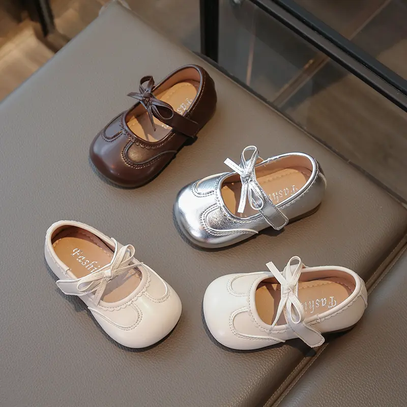 New Children's Leather Shoes Sweet Ruffled Edge Baby Girl Shoes Fashion Princess Causal Kids Bowknot Wedding Party Flat Shoes