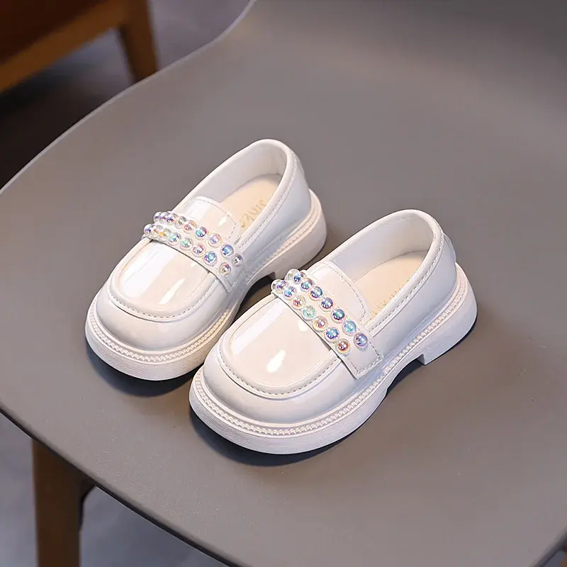 Spring Autumn Girls Black Leather Shoes Fashion Non-slip Kids Causal Loafers White Children's School Princess Mary Jane Shoes