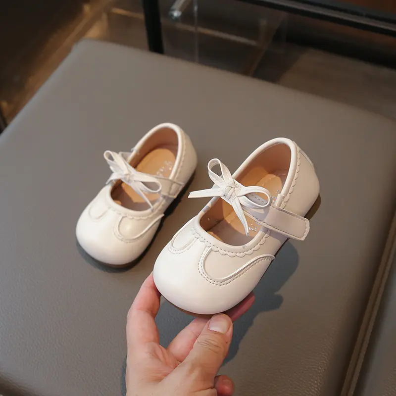 New Children's Leather Shoes Sweet Ruffled Edge Baby Girl Shoes Fashion Princess Causal Kids Bowknot Wedding Party Flat Shoes