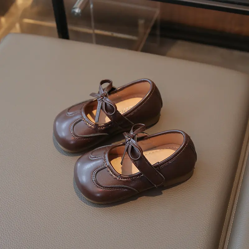 New Children's Leather Shoes Sweet Ruffled Edge Baby Girl Shoes Fashion Princess Causal Kids Bowknot Wedding Party Flat Shoes