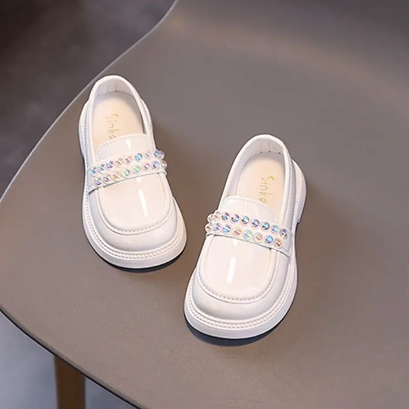 Spring Autumn Girls Black Leather Shoes Fashion Non-slip Kids Causal Loafers White Children's School Princess Mary Jane Shoes