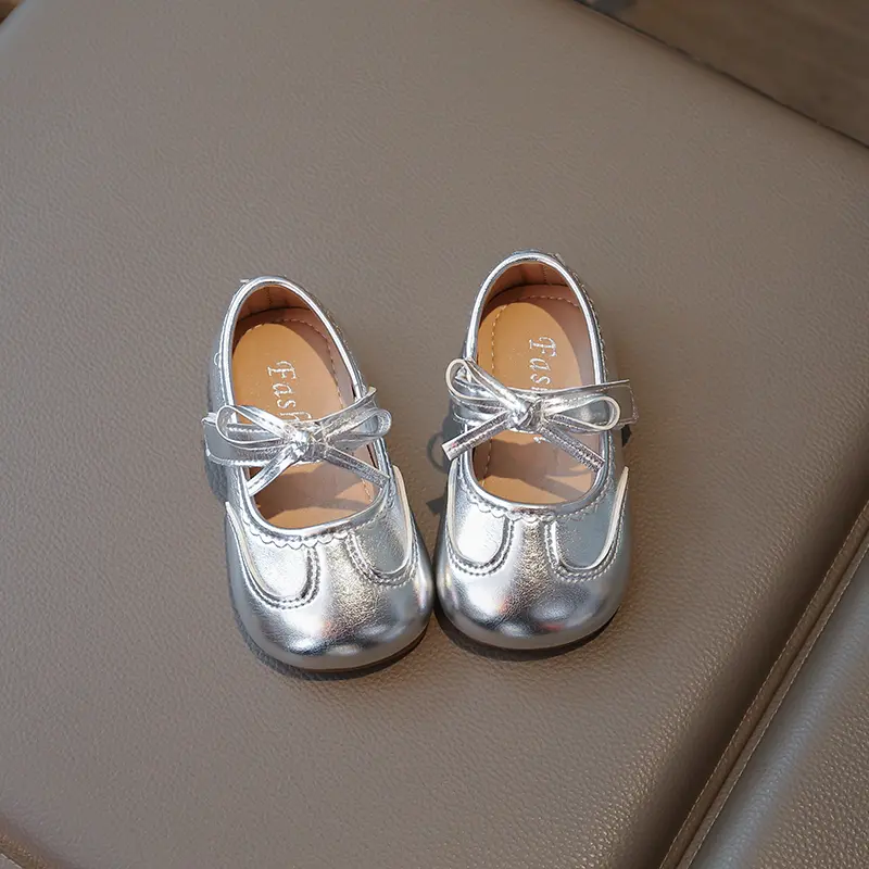 New Children's Leather Shoes Sweet Ruffled Edge Baby Girl Shoes Fashion Princess Causal Kids Bowknot Wedding Party Flat Shoes