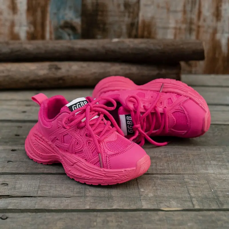 Children's Sneakers New Rose Red Sports Shoes for Girls Mesh Breathable Versatile Kids Fashion Boys Causal School Running Shoes