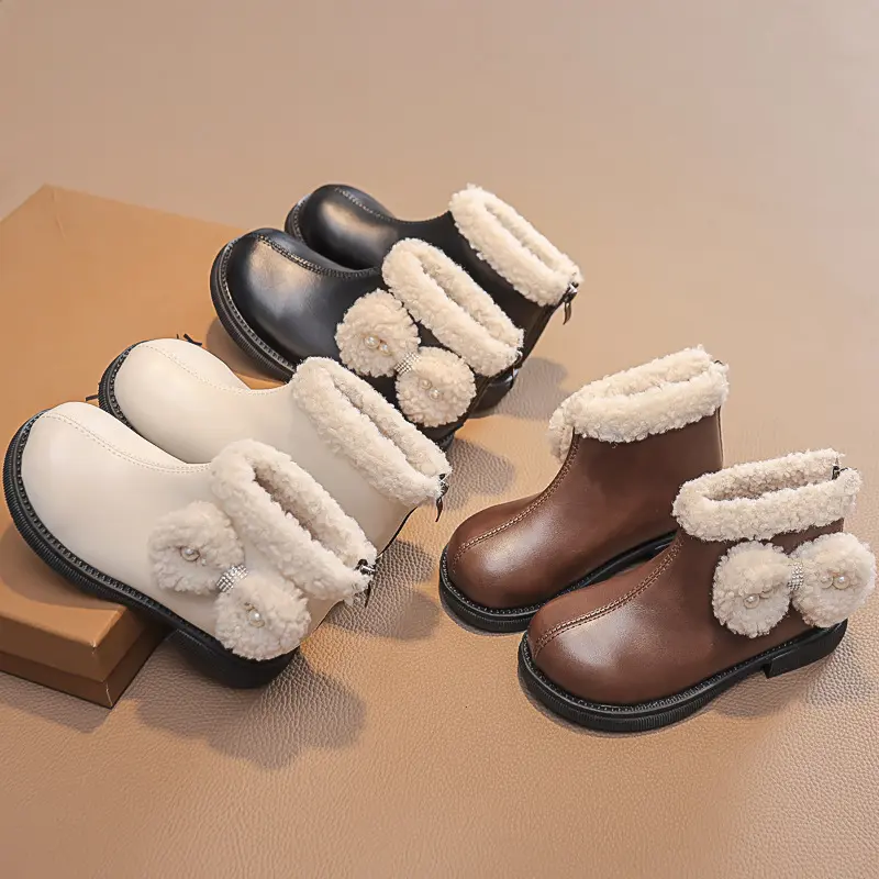 2025 Children Casual Boots for Girls Winter New Fashion Korean Style Soft Bottom Anti-slippery Versatile Princess Bowtie Shoes