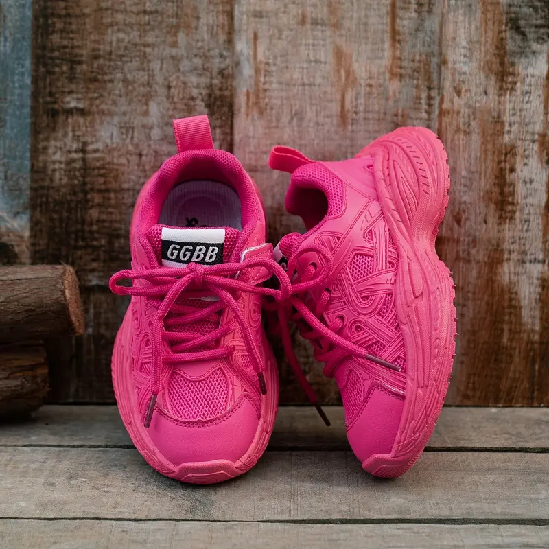 Children's Sneakers New Rose Red Sports Shoes for Girls Mesh Breathable Versatile Kids Fashion Boys Causal School Running Shoes
