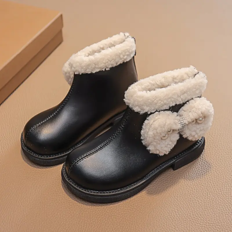 2025 Children Casual Boots for Girls Winter New Fashion Korean Style Soft Bottom Anti-slippery Versatile Princess Bowtie Shoes