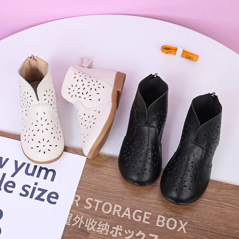 Spring Autumn Girls Ankle Boots Hollow-out Versatile Children's Leather Boots Fashion Causal Versatile Kids Solid Color Boots