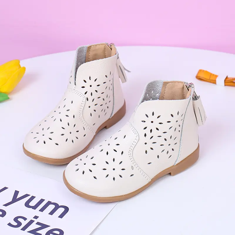 Spring Autumn Girls Ankle Boots Hollow-out Versatile Children's Leather Boots Fashion Causal Versatile Kids Solid Color Boots