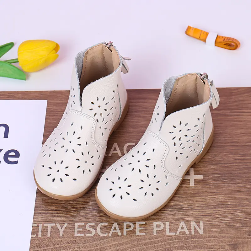 Spring Autumn Girls Ankle Boots Hollow-out Versatile Children's Leather Boots Fashion Causal Versatile Kids Solid Color Boots