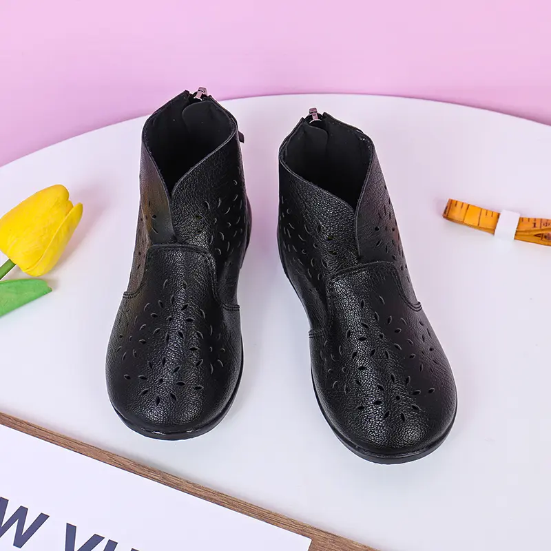 Spring Autumn Girls Ankle Boots Hollow-out Versatile Children's Leather Boots Fashion Causal Versatile Kids Solid Color Boots