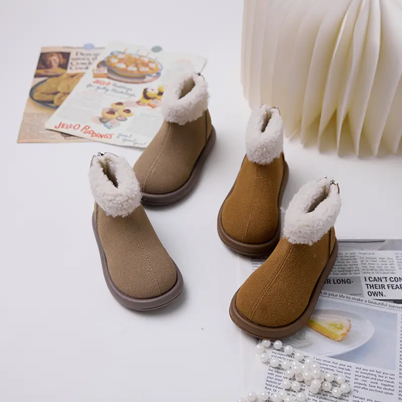 New Children's Snow Boot Simple Versatile Girls Boots for Winter Warm Plush Kids Causal Boys Outdoor Ankle Cotton Boots Non-slip