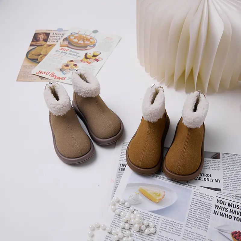 New Children's Snow Boot Simple Versatile Girls Boots for Winter Warm Plush Kids Causal Boys Outdoor Ankle Cotton Boots Non-slip