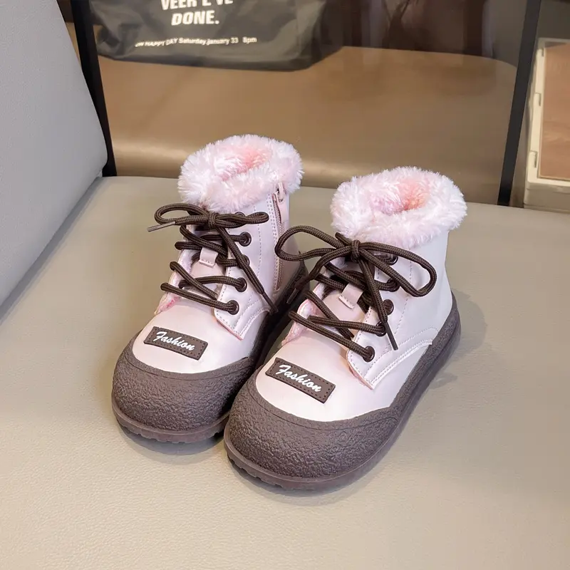 Girl Snow Boots Winter Warm Versatile Children Fashion Beige Ankle Boots Plush Causal Kids Outdoor Cotton Boots 2024 Trend New