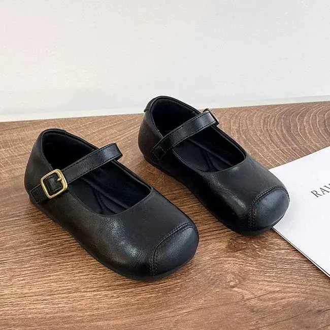 Girls Dance Shoes Solid Color Versatile Kids Flat Shoes Non-slip Soft Sole 2025 New Children Leather Shoes Princess Ins Trendy