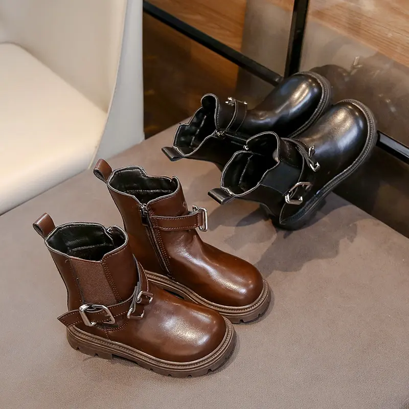 Girl Winter Boots Thick Bottom Black Brown Children Fashion Boots Warm Plush Kids Causal Cotton Boots School Versatile Non-slip