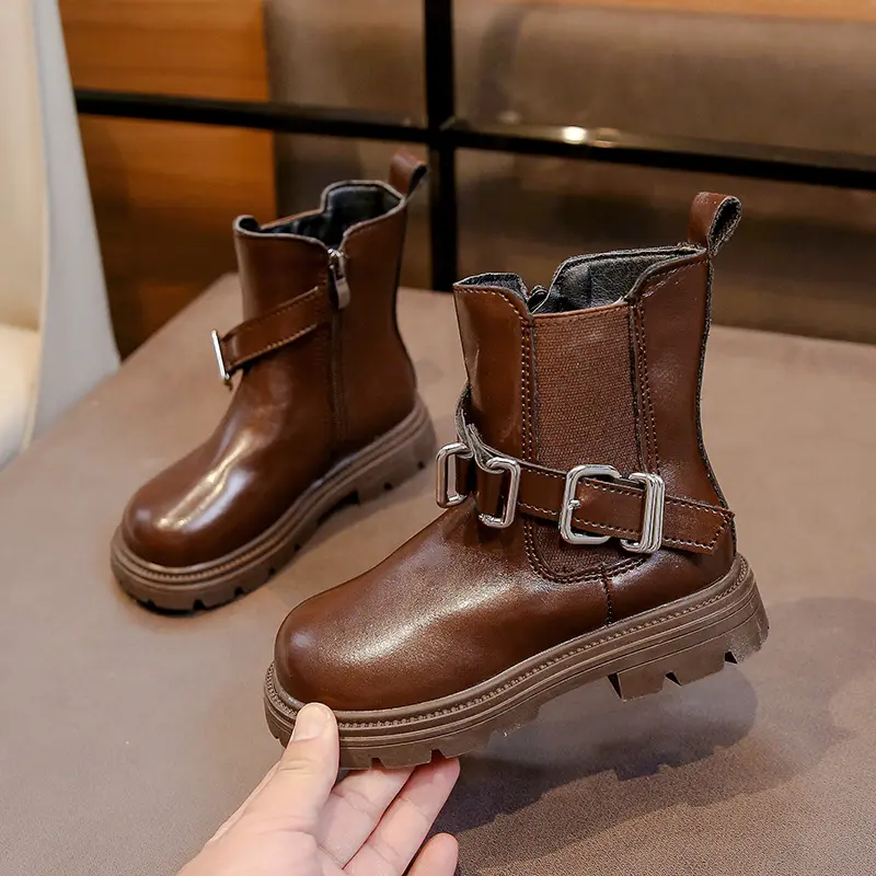 Girl Winter Boots Thick Bottom Black Brown Children Fashion Boots Warm Plush Kids Causal Cotton Boots School Versatile Non-slip