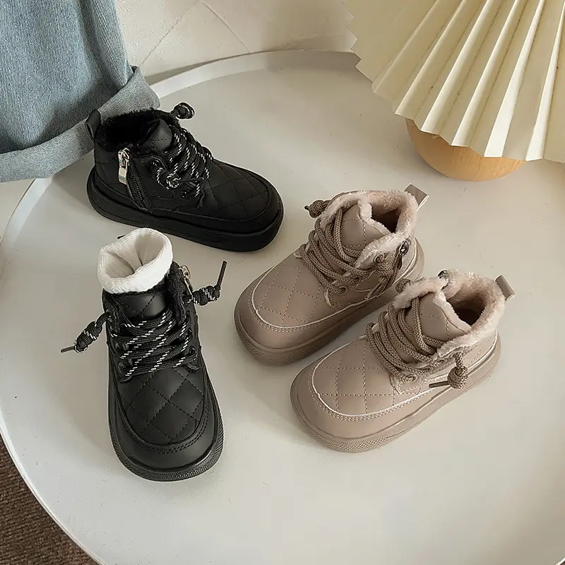 Children Thick Warm Plush Fur Boots Toddler Fashion Short Leather Boots Children Snow Boots British Style 2025 Winter New
