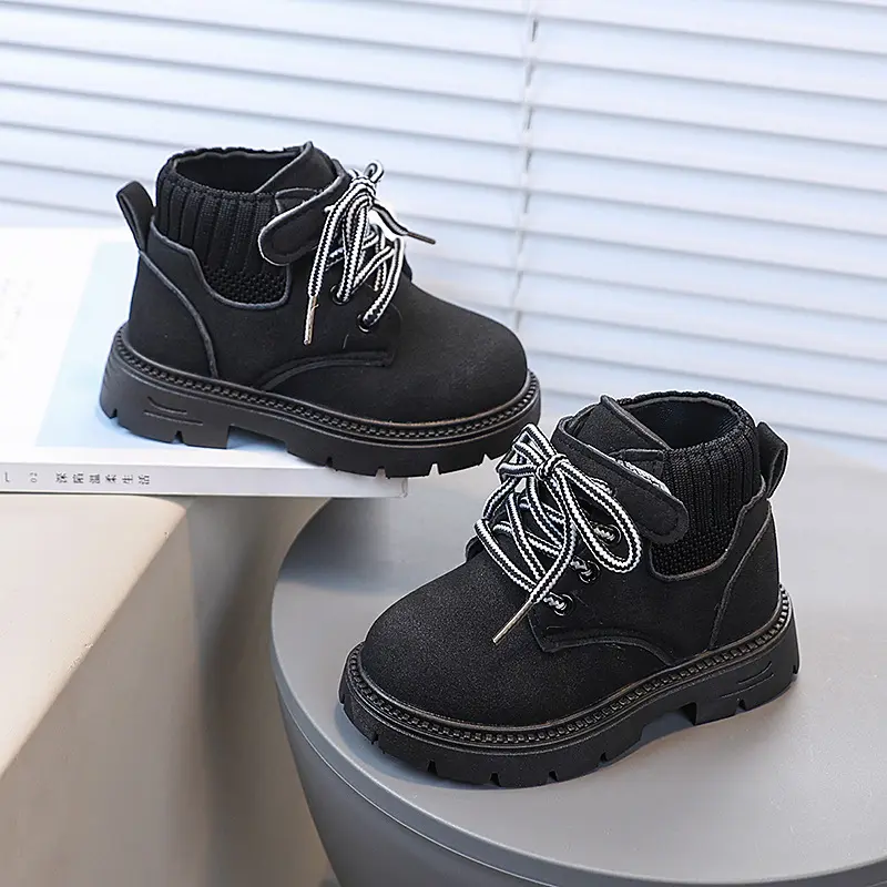 Boys Girls Short Boots Fashion Versatile Kids Ankle Boots Soft Bottom 2025 Autumn Winter New Children Leather Boots Side Zipper