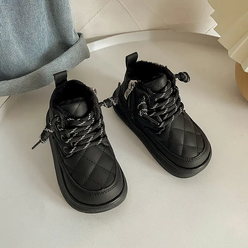 Children Thick Warm Plush Fur Boots Toddler Fashion Short Leather Boots Children Snow Boots British Style 2025 Winter New