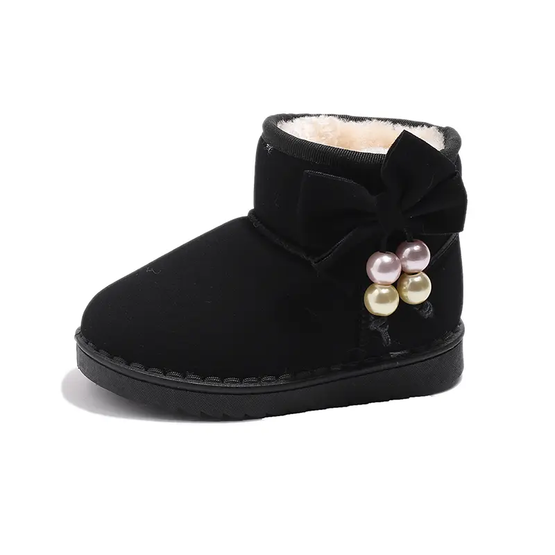Girls Snow Boots 2025 Autumn Winter Kids Thermal Boots Warm Cotton Plush with Bow-knot Pearls Pendant Princess Sweet Anti-skid