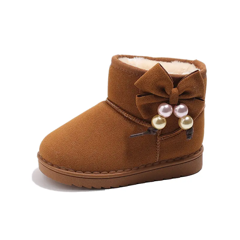 Girls Snow Boots 2025 Autumn Winter Kids Thermal Boots Warm Cotton Plush with Bow-knot Pearls Pendant Princess Sweet Anti-skid