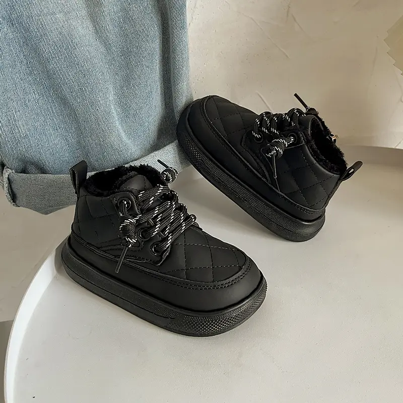 Children Thick Warm Plush Fur Boots Toddler Fashion Short Leather Boots Children Snow Boots British Style 2025 Winter New