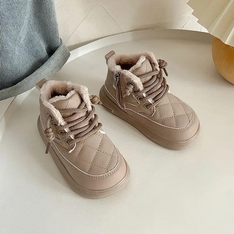 Children Thick Warm Plush Fur Boots Toddler Fashion Short Leather Boots Children Snow Boots British Style 2025 Winter New