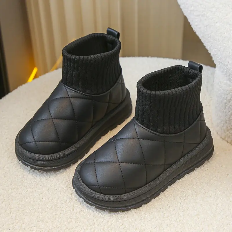 Children's Boots Sock Style Snow Boots Girls Short Boots Kids Cute Sewing Autumn Winter New Warm Cotton Shoes for Boys Unisex PU