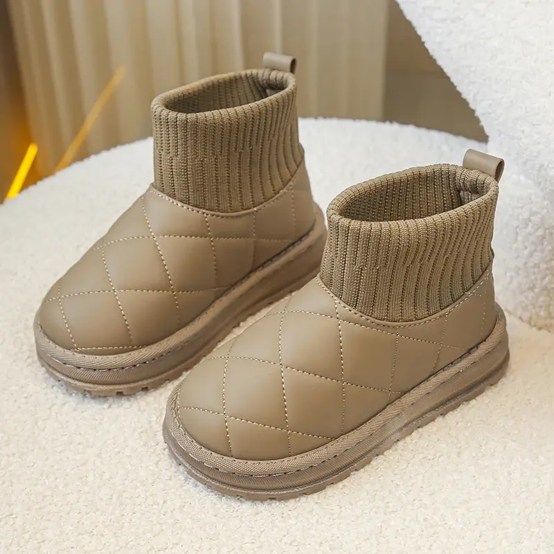 Children's Boots Sock Style Snow Boots Girls Short Boots Kids Cute Sewing Autumn Winter New Warm Cotton Shoes for Boys Unisex PU