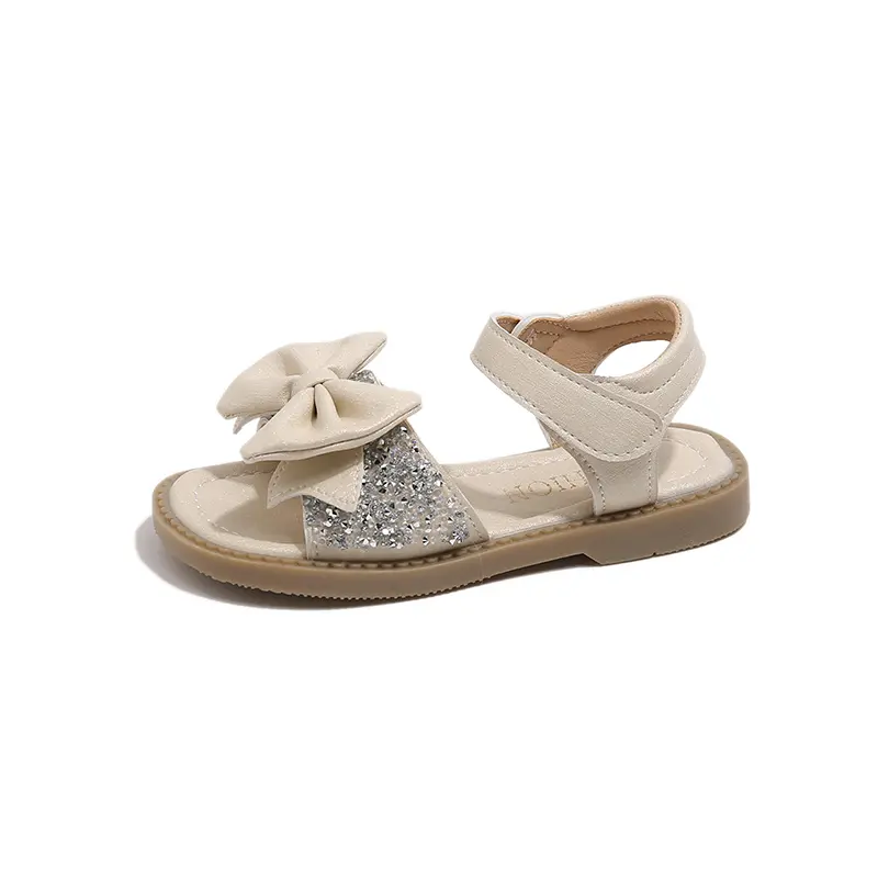 Girls Bow-knot Sandals Princess Sweet with Sequins Fashion 2025 Brand New Kids Summer Beach Shoes Open Toes Simple Classic Chic