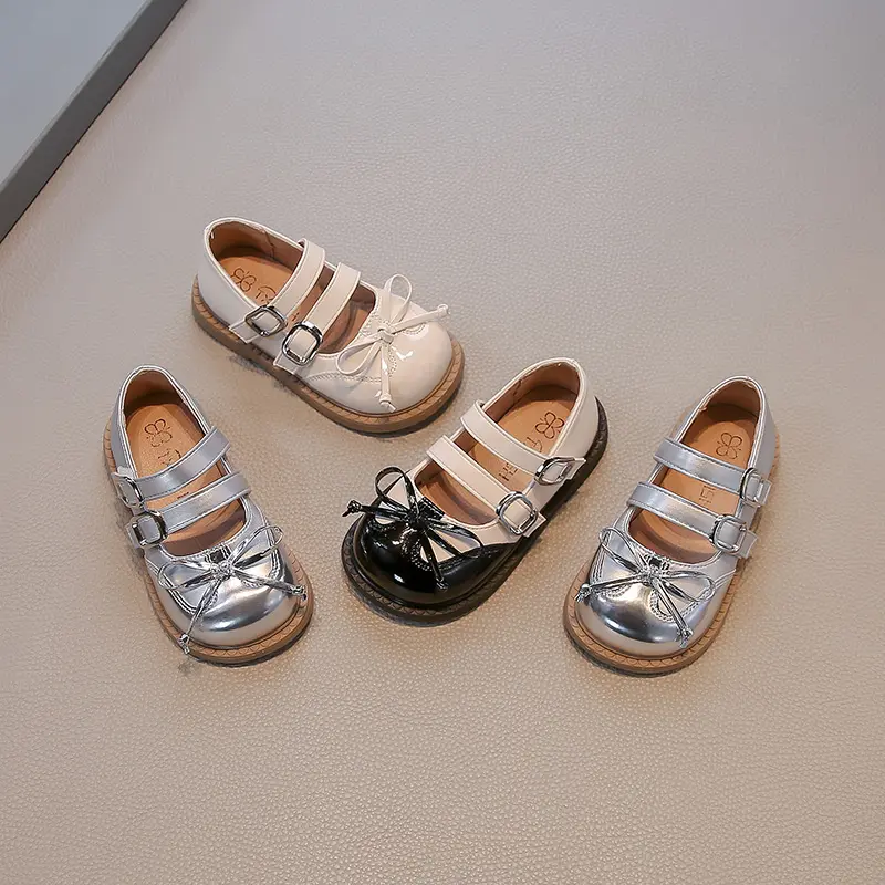 New Girls Leather Shoes Spring Autumn Patchwork Children Dress Flat Shoes Sweet Bowknot Kids Fashion Princess Performance Shoes