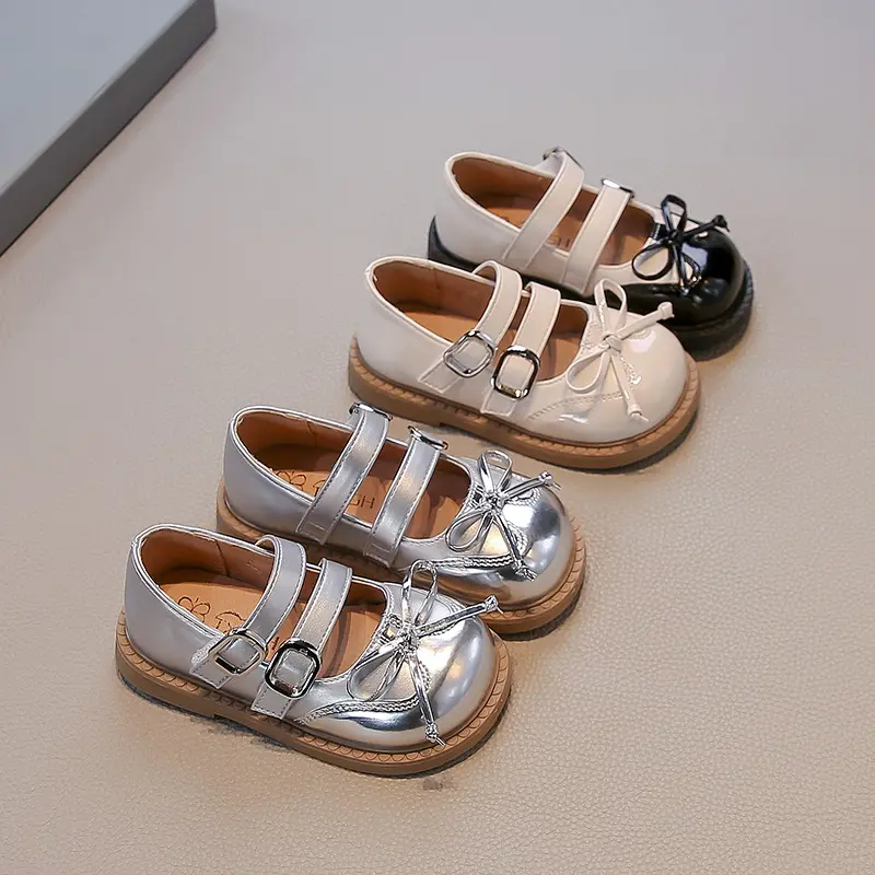 New Girls Leather Shoes Spring Autumn Patchwork Children Dress Flat Shoes Sweet Bowknot Kids Fashion Princess Performance Shoes