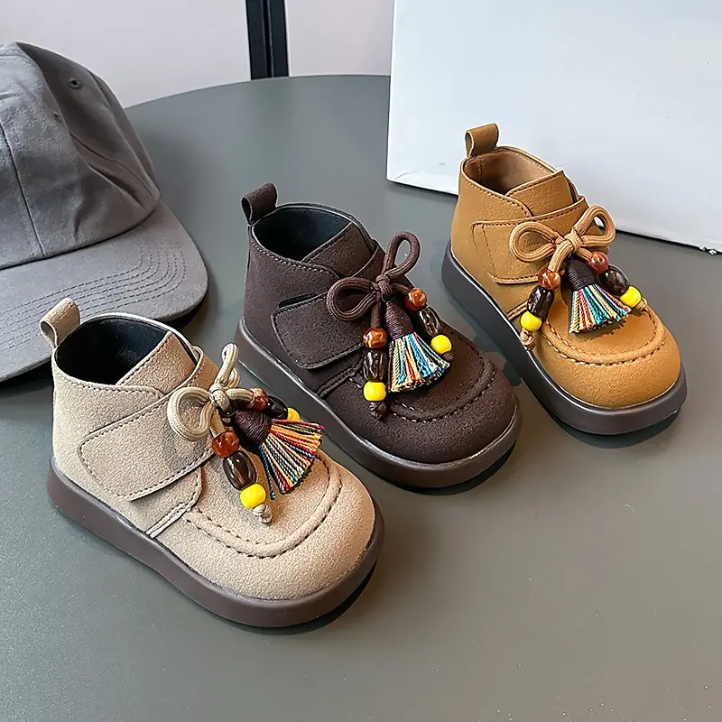 New Children's Ankle Boots Spring Autumn New Girls Fashion Causal Leather Boots Retro Style Kids Tassel Short Boots Thick Bottom