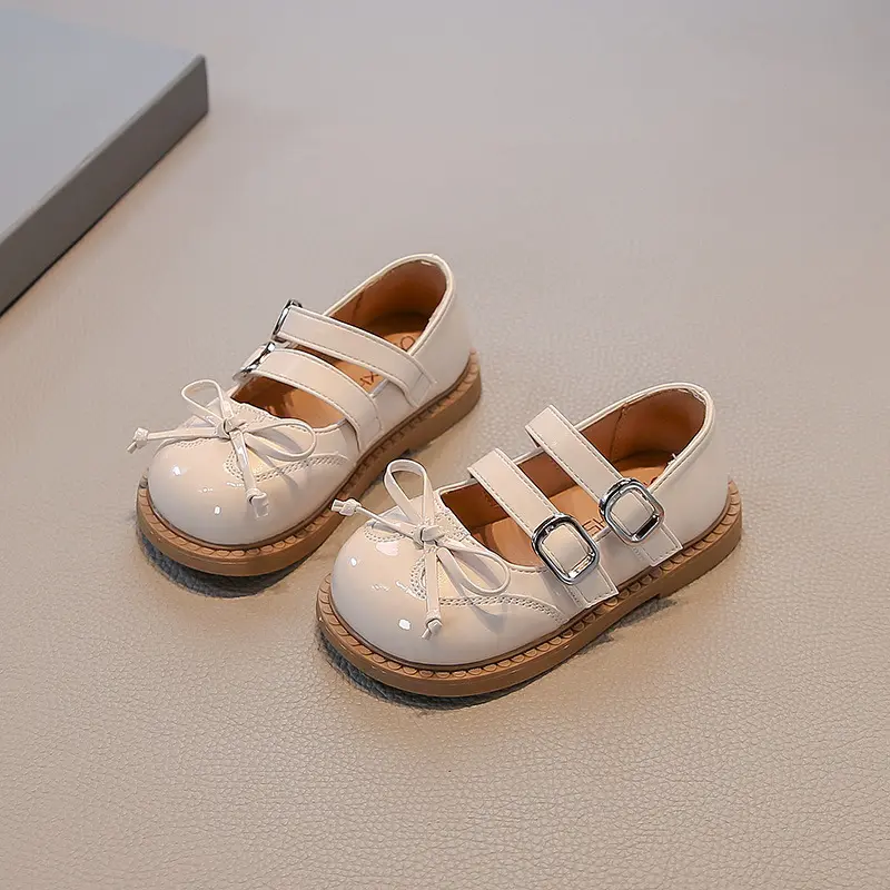 New Girls Leather Shoes Spring Autumn Patchwork Children Dress Flat Shoes Sweet Bowknot Kids Fashion Princess Performance Shoes