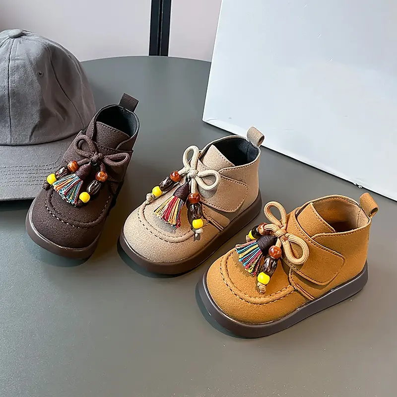 New Children's Ankle Boots Spring Autumn New Girls Fashion Causal Leather Boots Retro Style Kids Tassel Short Boots Thick Bottom
