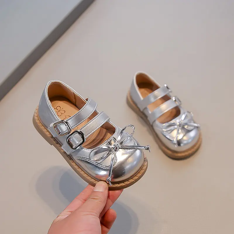 New Girls Leather Shoes Spring Autumn Patchwork Children Dress Flat Shoes Sweet Bowknot Kids Fashion Princess Performance Shoes