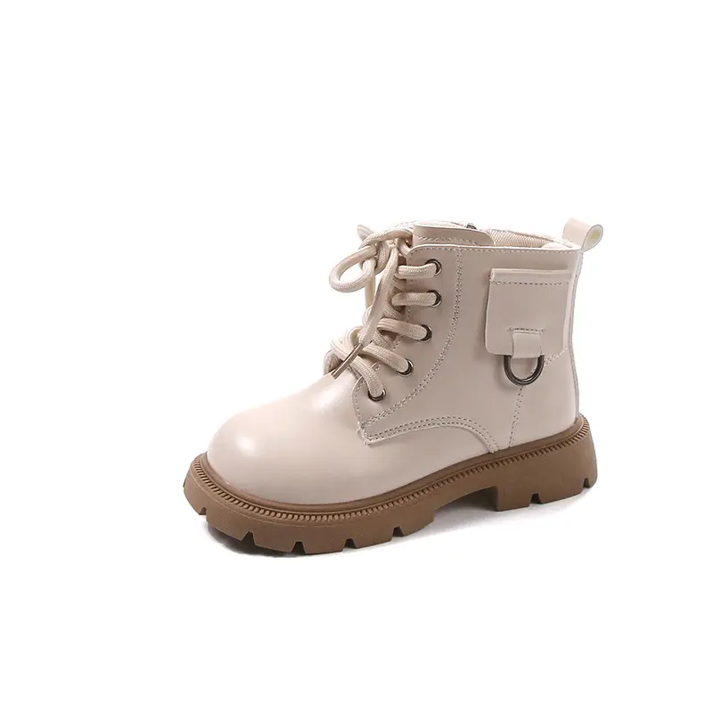 Children Platform Ankle Boots New Round-toe Black Boots for Girl Solid Color Causal Kids Fashion Short Leather Boots Side Zipper