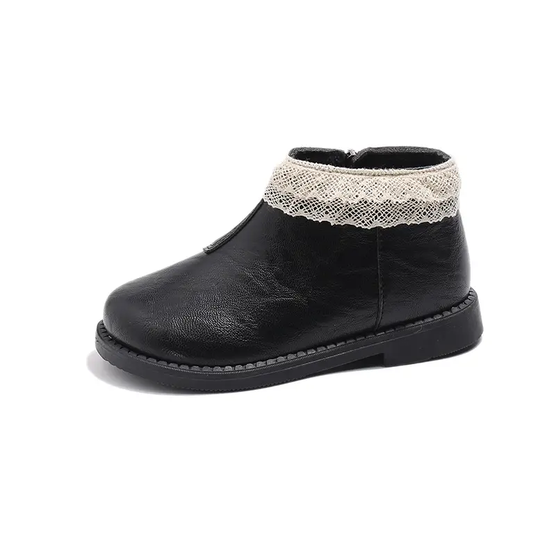 Little Girls Fashion Ankle Boots Lace Princess Sweet Autumn Winter Warm Boots PU Leather Kids Ruffles Shoes Anti-skid 21-30 Soft