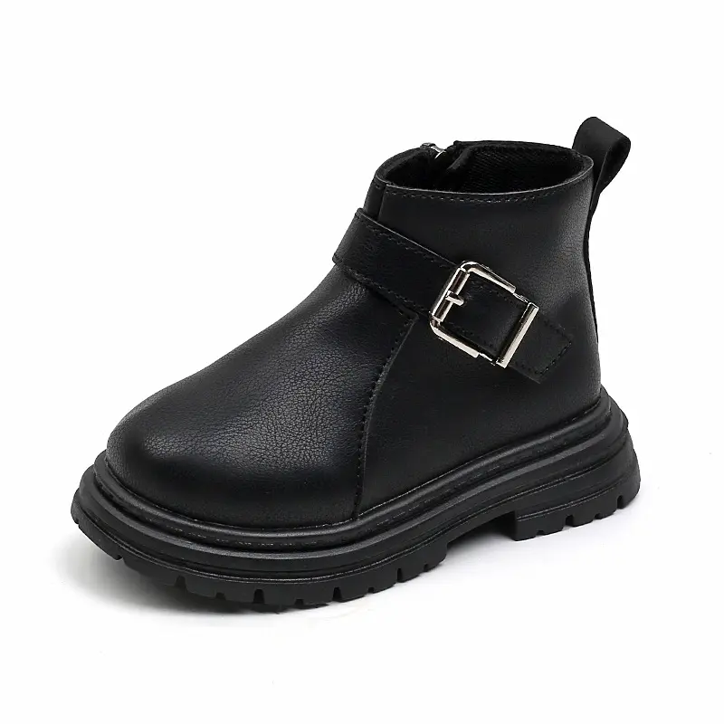 Kids Short Boots Soild Color Versatile Children Ankle Boots Side Zipper 2025 Autumn New Boys Girls Leather Boots Casual Soft