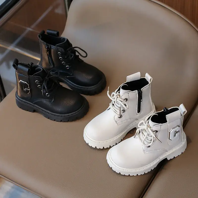 2024 Children Short Boots for Girls Autumn Winter New Fashion British Style Casual Anti-slippery Versatile Trendy Leather Shoes