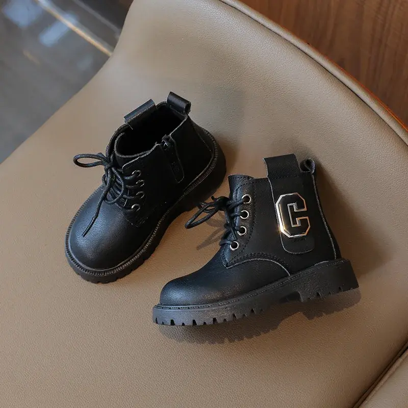 2024 Children Short Boots for Girls Autumn Winter New Fashion British Style Casual Anti-slippery Versatile Trendy Leather Shoes