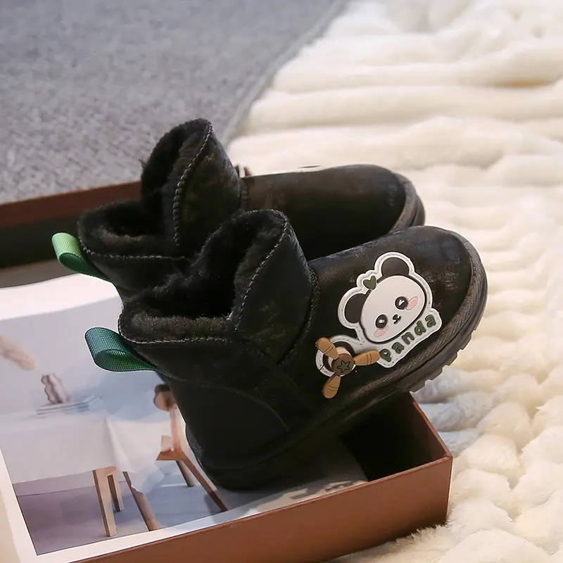 New Cute Winter Children's Boots Cartoon Panda Girls Cotton Boots Kids' Fashion Boys Snow Boots Warm Plush Non-slip Versatile