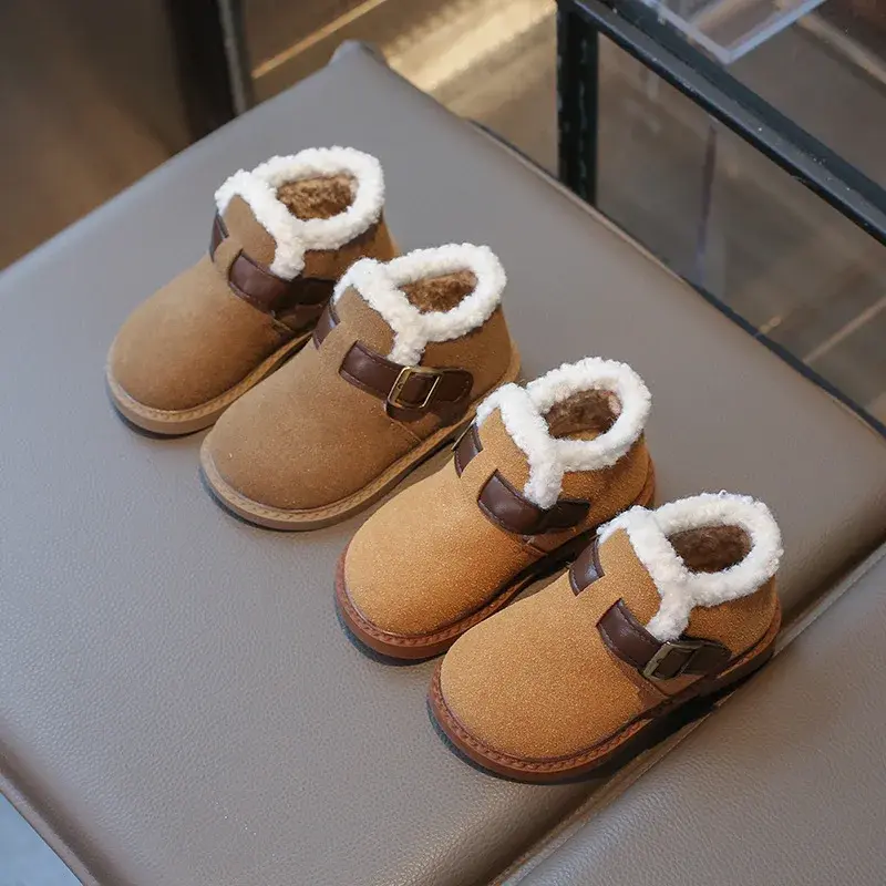 Children's Cotton Boots 2024 New Short Versatile Girls Boots for Winter Warm Plush Kids Causal Boys Ankle Boots Fashion Non-slip