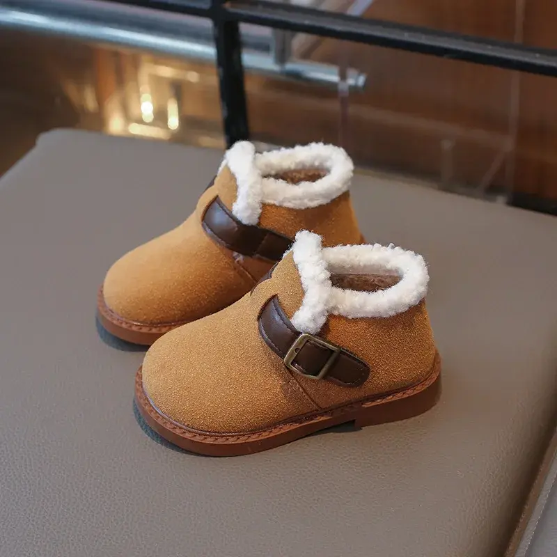 Children's Cotton Boots 2024 New Short Versatile Girls Boots for Winter Warm Plush Kids Causal Boys Ankle Boots Fashion Non-slip