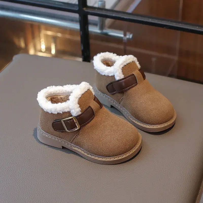 Children's Cotton Boots 2024 New Short Versatile Girls Boots for Winter Warm Plush Kids Causal Boys Ankle Boots Fashion Non-slip